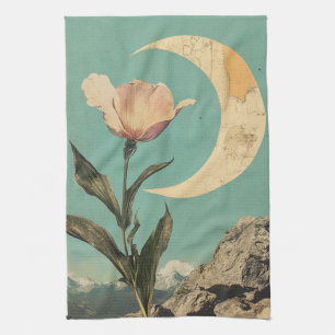 Paño De Cocina Flor rosa y luna creciente