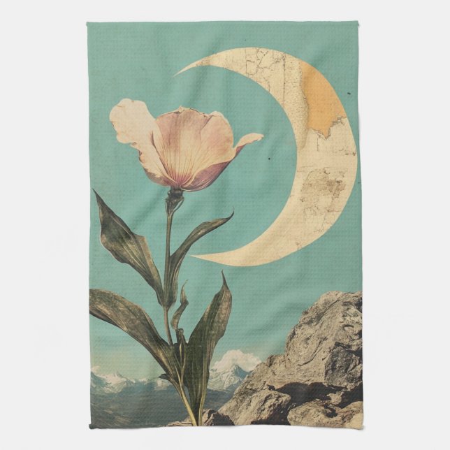 Paño De Cocina Flor rosa y luna creciente (Vertical)