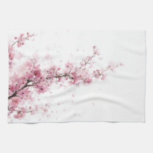 Paño De Cocina Flor Sakura Flor de Cerezo Rosa Acuarela Boho