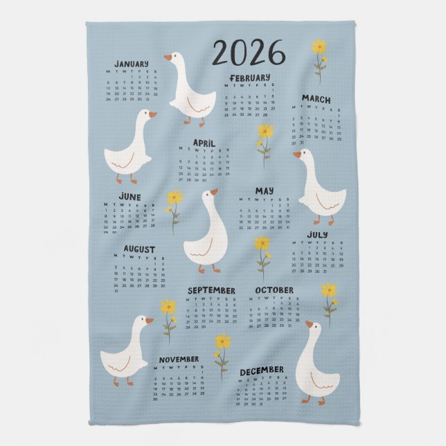 Paño De Cocina Flor silvestre amarilla y oca calendario 2026 - Az (Vertical)