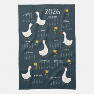 Paño De Cocina Flor silvestre amarillo y ganso calendario 2026 - 