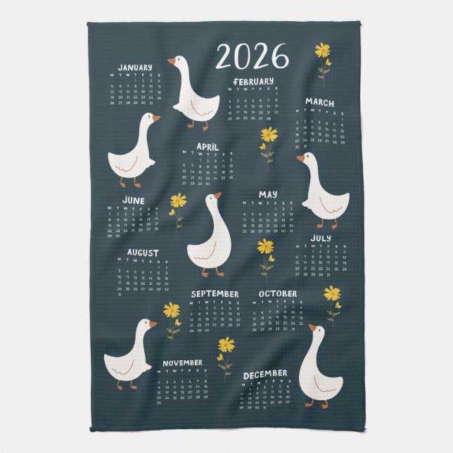 Paño De Cocina Flor silvestre amarillo y ganso calendario 2026 -  (Vertical)