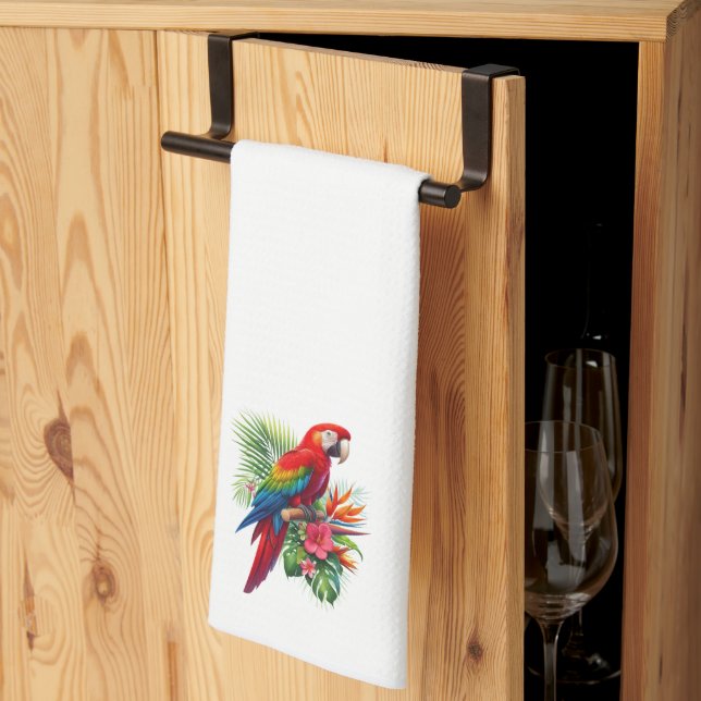 Paño De Cocina Flor tropical de macao rojo (Pliegue de tercios)