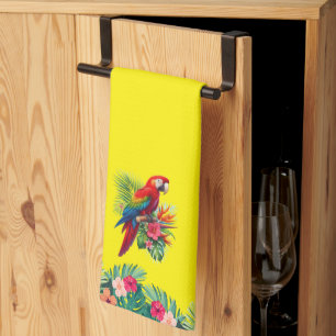Paño De Cocina Flor tropical de macao rojo