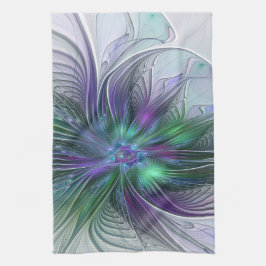 Paño De Cocina Flor verde morada Moderna Resumen arte fractal