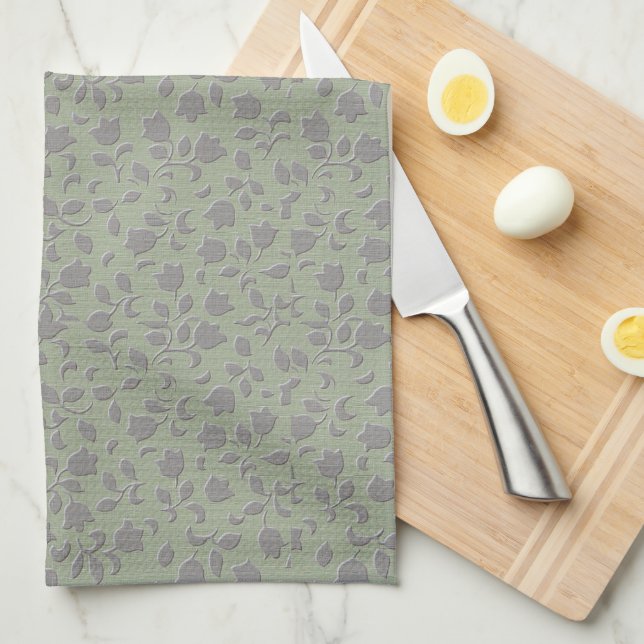 Paño De Cocina Flor verde oliva (Doblado Cuarto)