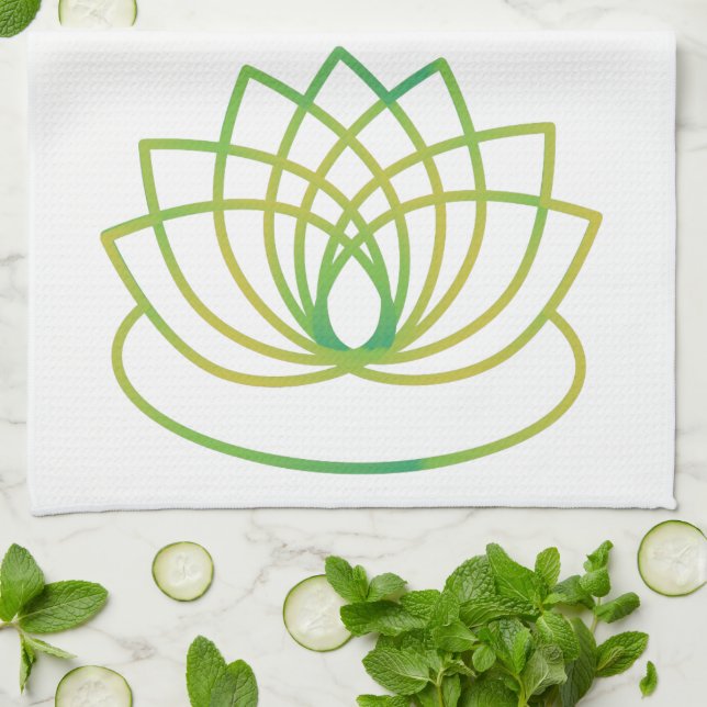 Paño De Cocina Flor verde y amarilla de Lotus (Doblado)