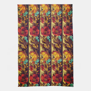 Paño De Cocina Flor victoriana vintage estampado floral rojo marr