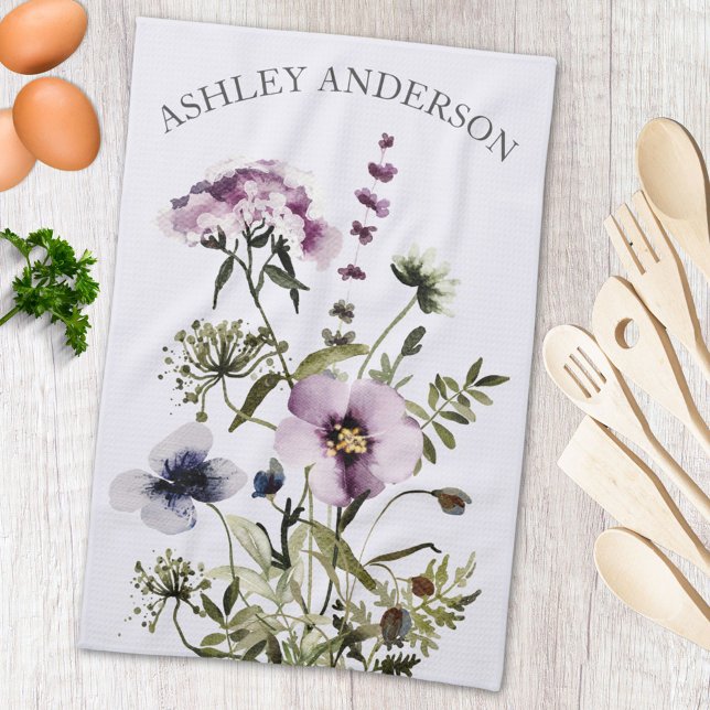 Paño De Cocina Flor violeta Bouquet acuarela Flora (In situ)