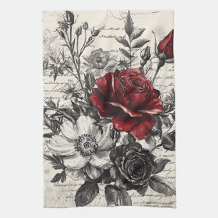 Paño De Cocina Flor y caligrafía rusas - Papel marrón envejecido 