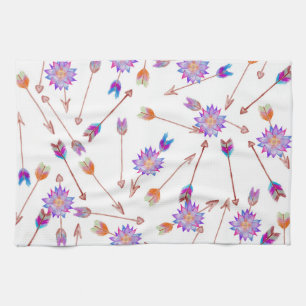 Paño De Cocina Flor y flechas pintadas a mano de la acuarela de