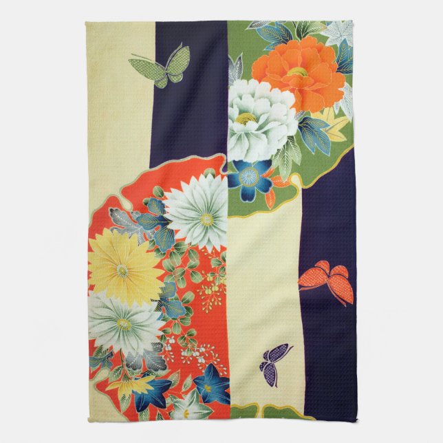 Paño De Cocina Flor y mariposa, diseño japonés (Vertical)