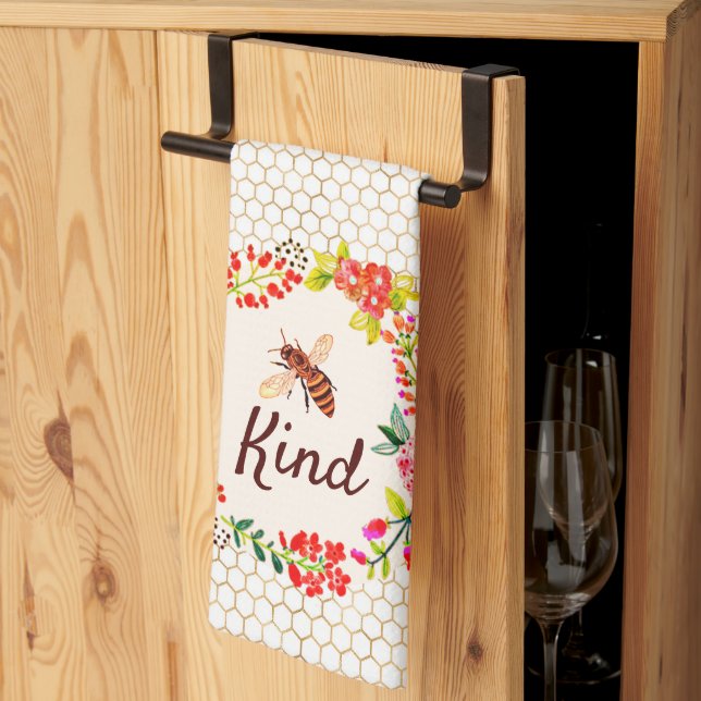 Paño De Cocina Floral amable abeja   (Pliegue de tercios)
