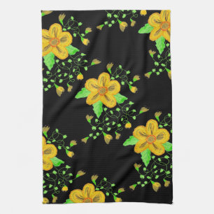 Paño De Cocina Floral amarilla artificial con negro