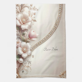 Paño De Cocina Floral and Pearl Embellishments Kitchen Towel