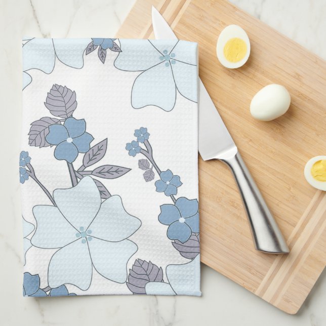 Paño De Cocina Floral azul bonito (Doblado Cuarto)
