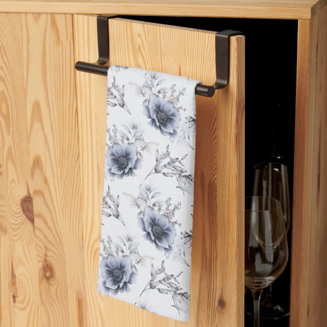Paño De Cocina Floral azul elegante (Pliegue de tercios)