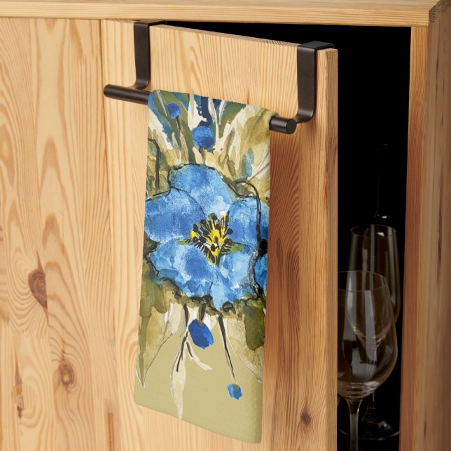 Paño De Cocina Floral azul moderna de campo (Pliegue de tercios)