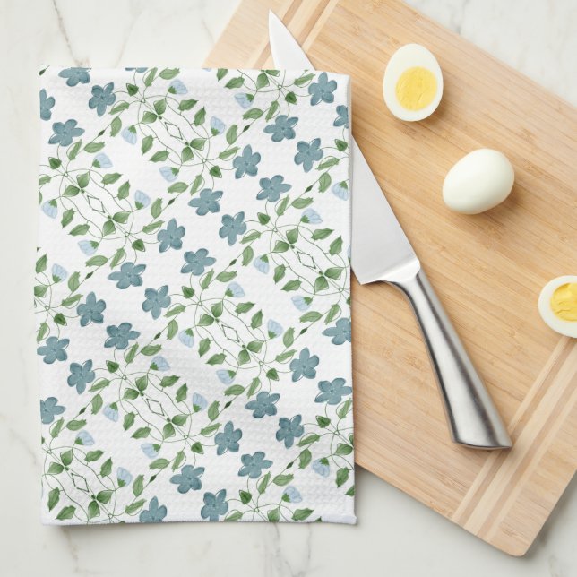 Paño De Cocina Floral azul moderno (Doblado Cuarto)