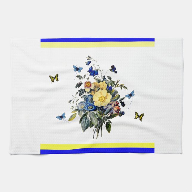 Paño De Cocina floral azul y amarillo (Horizontal)