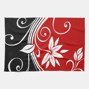 Paño De Cocina Floral blanca y negra