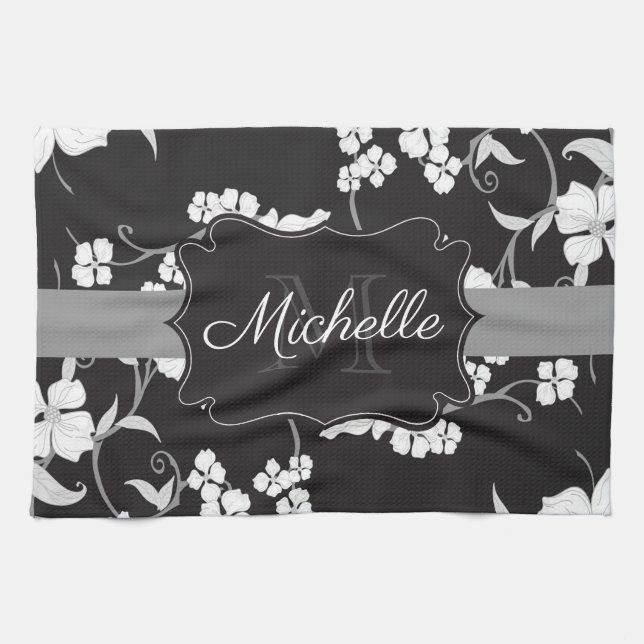 Paño De Cocina Floral blanca y negra (Horizontal)