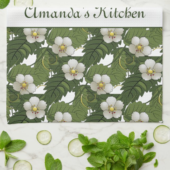 Paño De Cocina Floral Blanco Personalizado  (Doblado)