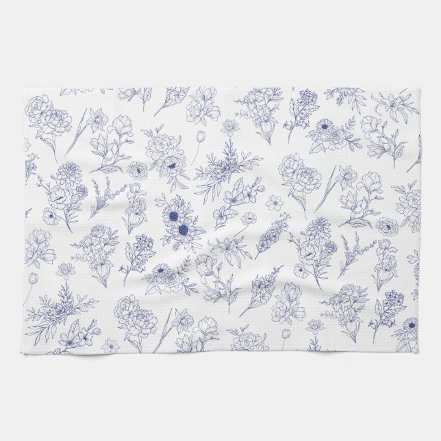 Paño De Cocina Floral Blue and White Classical Tea Towel (Horizontal)