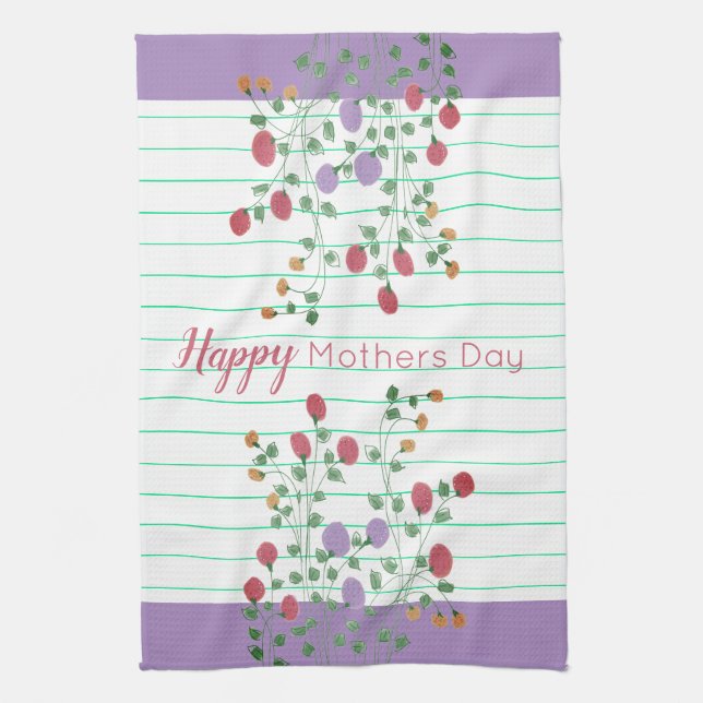 Paño De Cocina Floral con estampado de rayas turquesas (Vertical)