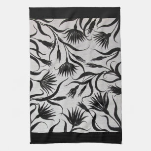 Paño De Cocina floral contemporánea en blanco y negro