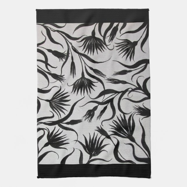 Paño De Cocina floral contemporánea en blanco y negro (Vertical)