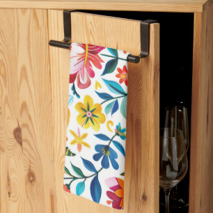 Paño De Cocina Floral de arte folclórico colorido mexicano