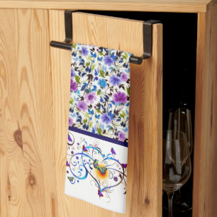 Paño De Cocina Floral de corazón y mariposas