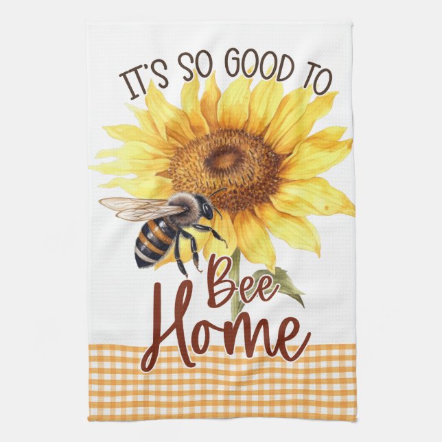 Paño De Cocina Floral de girasol amarillo Gingham Bee Happy Sunsh (Vertical)