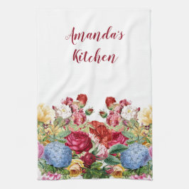Paño De Cocina Floral de hidrangea azul y Rosa personalizada