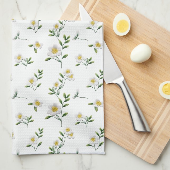 Paño De Cocina Floral de margarita blanca (Doblado Cuarto)
