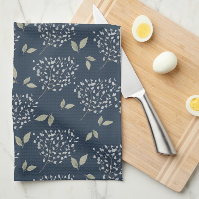 Paño De Cocina Floral de marina y salvia (Doblado Cuarto)