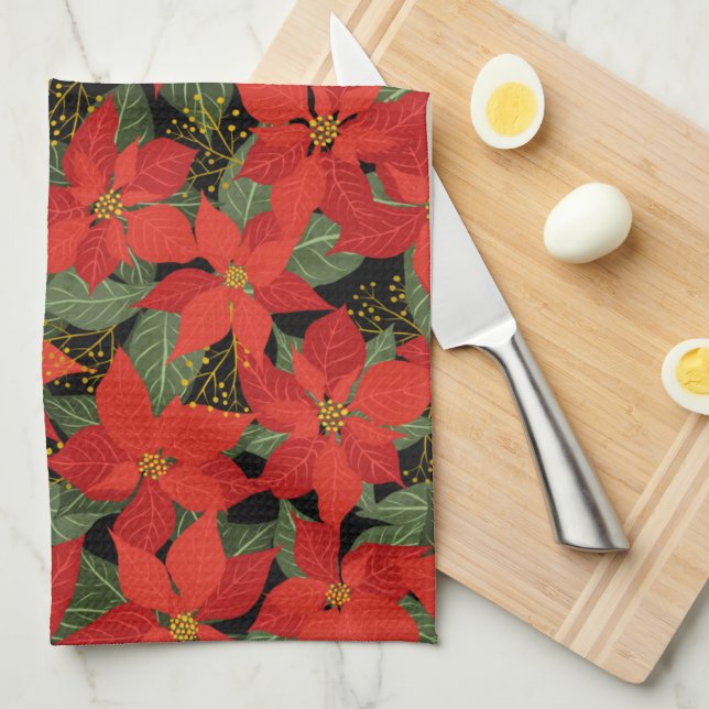 Paño De Cocina Floral de Navidades de Poinsettia (Doblado Cuarto)