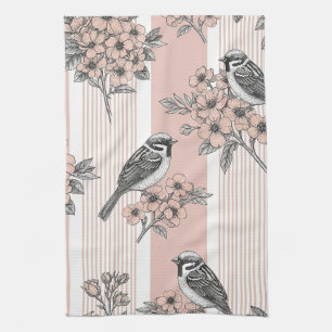 Paño De Cocina Floral de Pájaro de Raya de Melocotón Elegante (2)