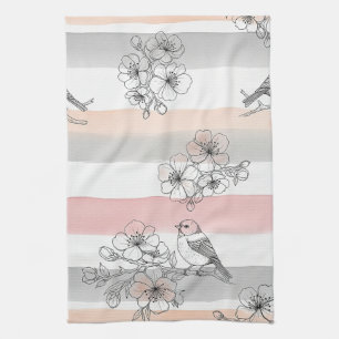 Paño De Cocina Floral de Pájaro de Raya de Melocotón Elegante (7)