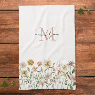 Paño De Cocina Floral de prado de flores silvestres con monograma