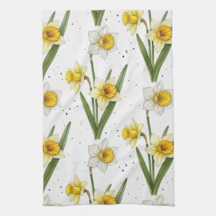 Paño De Cocina Floral de primavera Narciso en suave amarillo y ve