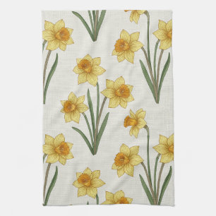 Paño De Cocina Floral de primavera Narciso en suave amarillo y ve