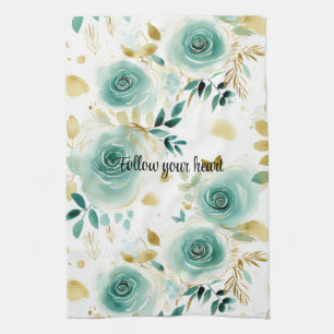 Paño De Cocina Floral de Rosa de oro blanco verde suave