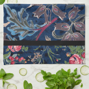 Paño De Cocina Floral de terciopelo azul victoriana vintage