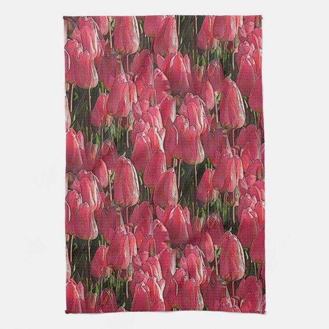 Paño De Cocina Floral de tulipanes rosados (Vertical)