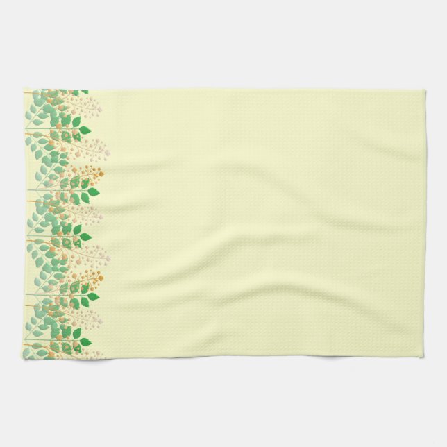 Paño De Cocina Floral dorada verde de Leafy (Horizontal)