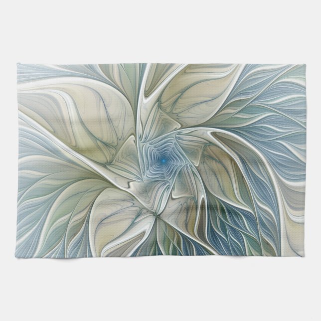 Paño De Cocina Floral Dream Pattern Abstract Blue Khaki Fractal (Horizontal)