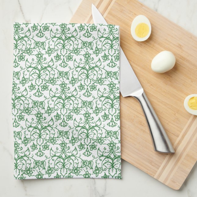 Paño De Cocina Floral elegante decorativo blanco verde del bígaro (Doblado Cuarto)