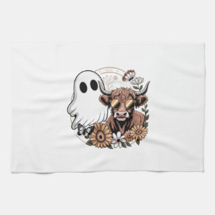 Paño De Cocina Floral Fall Highland Cow Ghost
